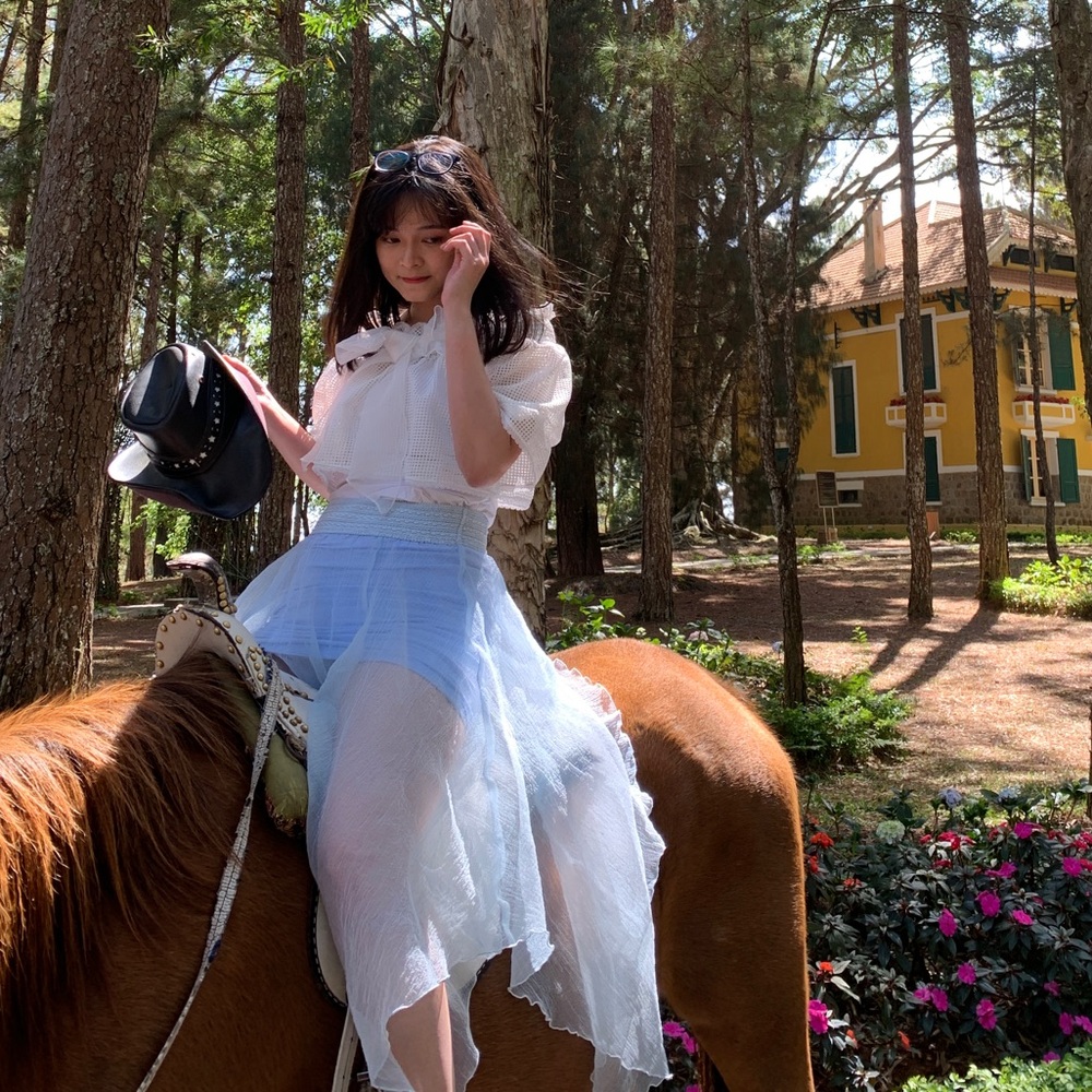 White Blouse and Blue Skirt